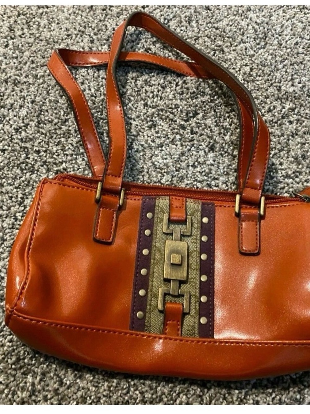 Mondani Burnt Orange Leather Shoulder Bag with Brass Accent